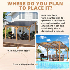 AECOJOY 12' x 10' Outdoor Wooden Gazebo, Patio Lean to Hardtop Pergolas and Gazebos