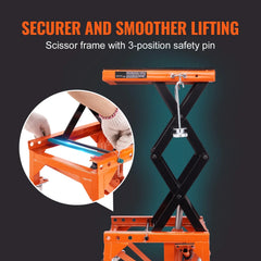 BENTISM Hydraulic Motorcycle Lift Table 350 lb Height 13' - 36' Dirt Bike Scissor Jack Stand with Wide Deck Safety Pin J - Hook