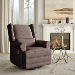 Royalcraft Swivel Nursery Glider Recliner, Comfy Upholstered Glider Chair with Lumbar Pillow and Footrest, Beige