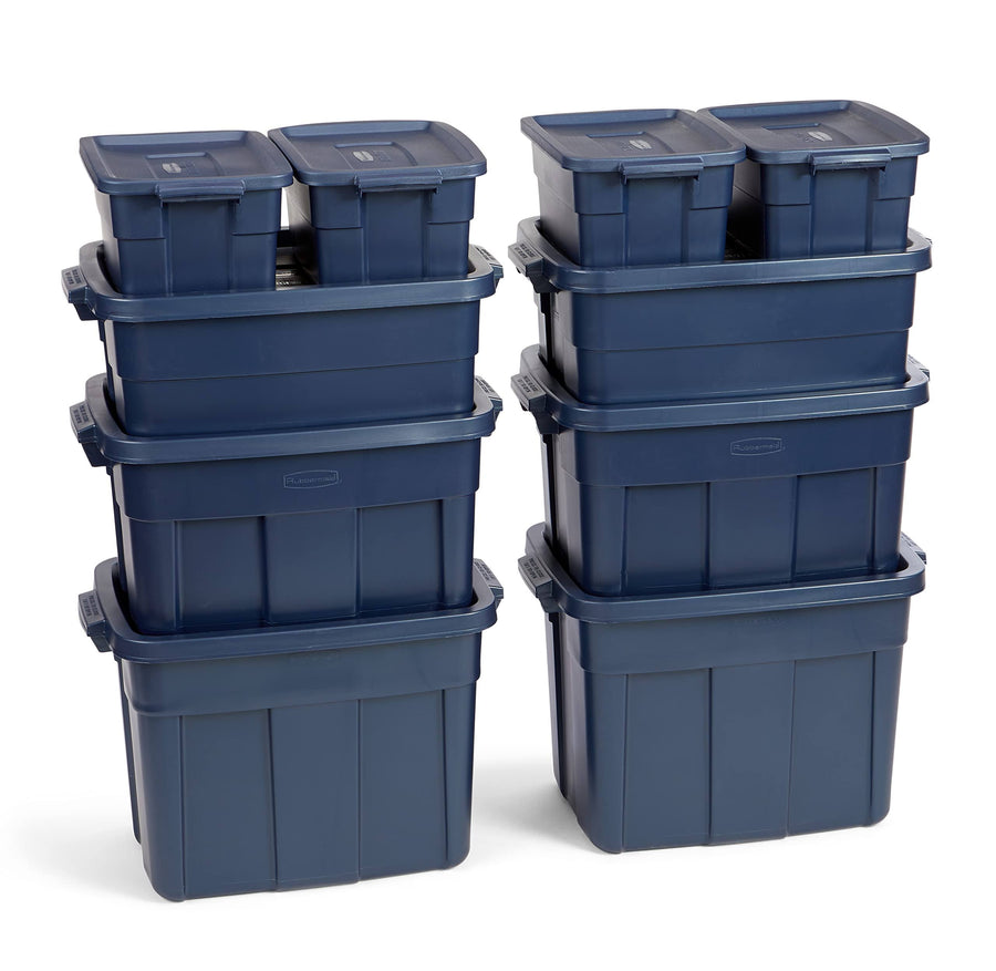 Rubbermaid Roughneck Variety Pack Storage Totes, Dark Indigo Metallic, 10-Pack