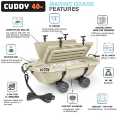 Cuddy 40 QT Floating Cooler and Dry Storage Vessel with Cuddy Crawler Wheel Kit - Navy