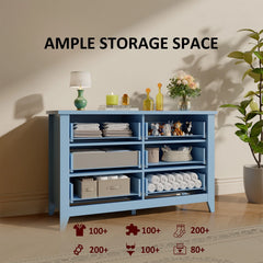 6 Drawer Dresser, Light Blue Elegant Chest of Drawers, Large Cabinet with Storage, Rustic Wood Chest of Drawers for Bedroom, Living Room, Hallway