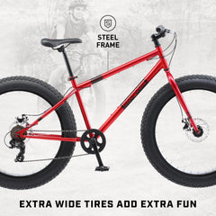 Mongoose Dolomite Adult Fat Tire Mountain Bike, 26 - Inch Wheel, Red