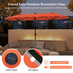 Tangkula 9 Pieces Rattan Outdoor Dining Set with 13Ft Solar Patio Umbrella