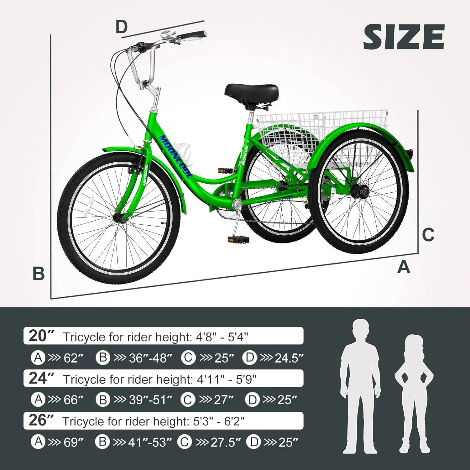 FICISOG 7 Speed Adult Tricycle for Women, 20/24/26 in Adult Trike with Basket, 3 Wheel Bikes for Adults Seniors, Cruise Trike for Shopping Picnic