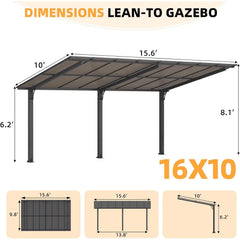 AECOJOY 16' x 10' Gazebo Outdoor Pergola for Patio,10x16 Pergola Carport