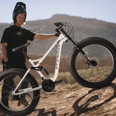 26 in Mountain Bike for Men, 26*4" Fat Tire Mountain Bicycles, Full - Suspension 21 - Speed Drivetrain with Disc Brakes