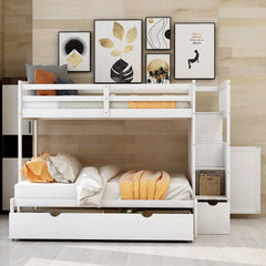 AECOJOY Twin over Full/Twin Convertible Bunk Bed with Storage Shelves and Drawers, Grey