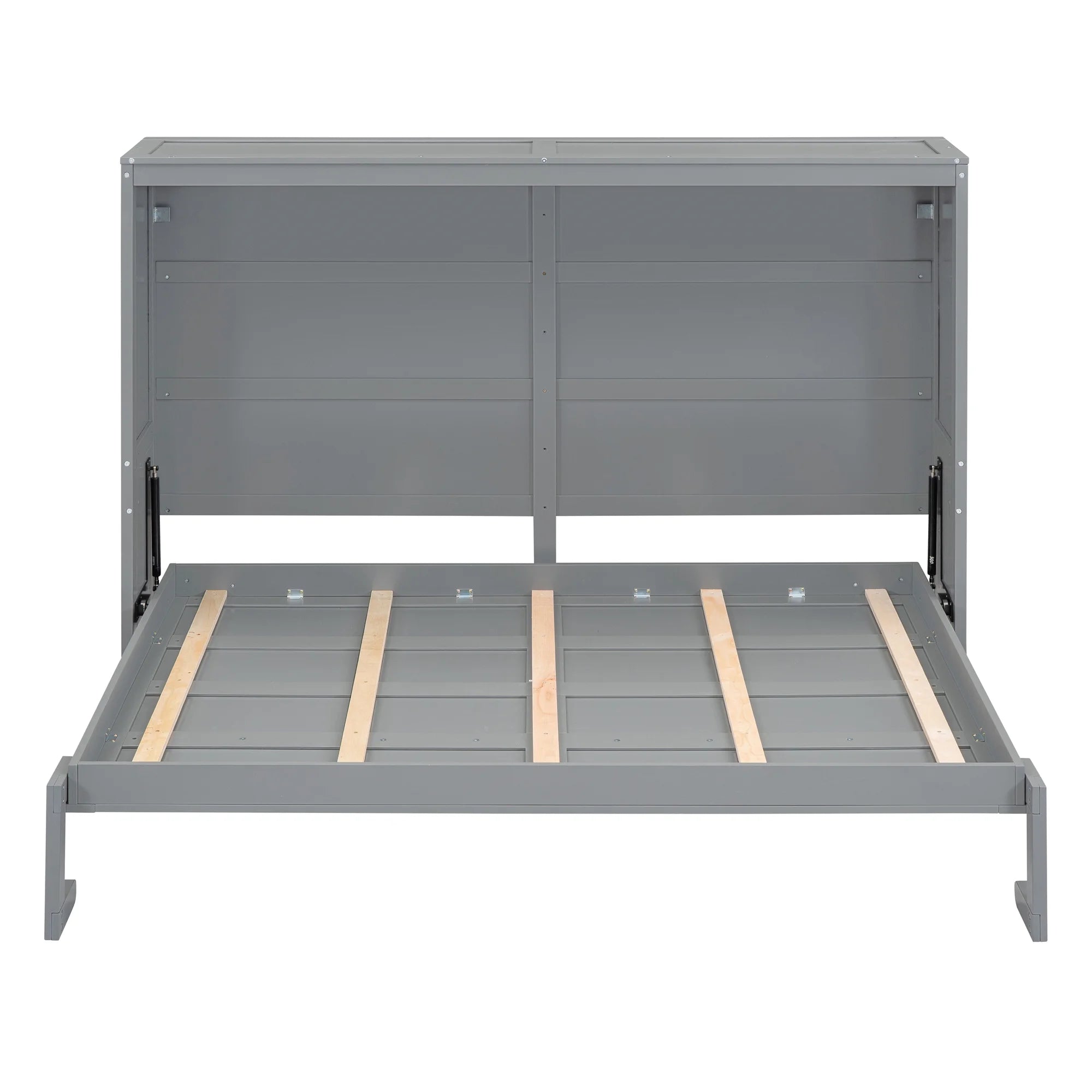 Harper & Bright Designs Full Size Murphy Bed Space - Saving Foldable Wooden Wall Bed with a Shelf for Guest Room Home Office, Gray