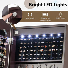 Standing Jewelry Armoire with Full-Length Mirror, Drawers, Lights & Wheels, Lockable Mirror Jewelry Cabinet Storage Organizer