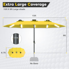 AECOJOY 15ft Patio Double-Sided Umbrella, 156 PCS Solar LED Light Outdoor Large Umbrella, Yellow