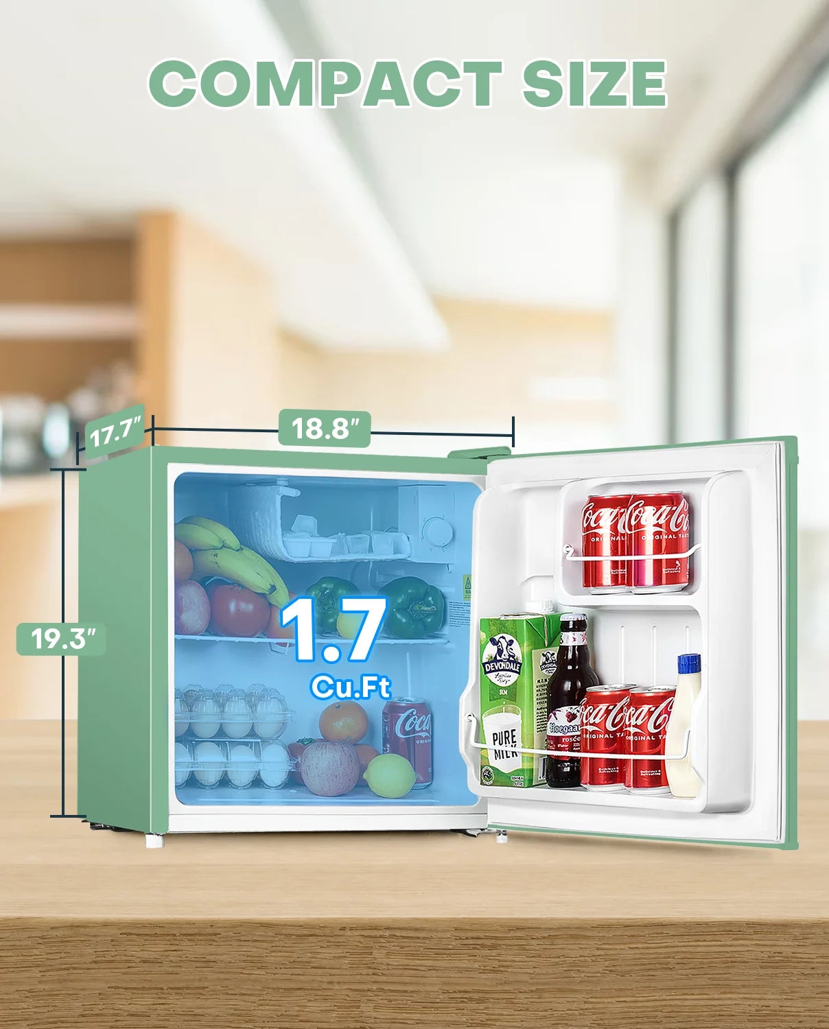 Upstreman 1.7 cu ft Mini Fridge with Freezer Single Door Compact Refrigerator, Low Noise, Energy Saving, Adjustable Temperature, Reversible Door, for Home Office Dorm, Black FR17