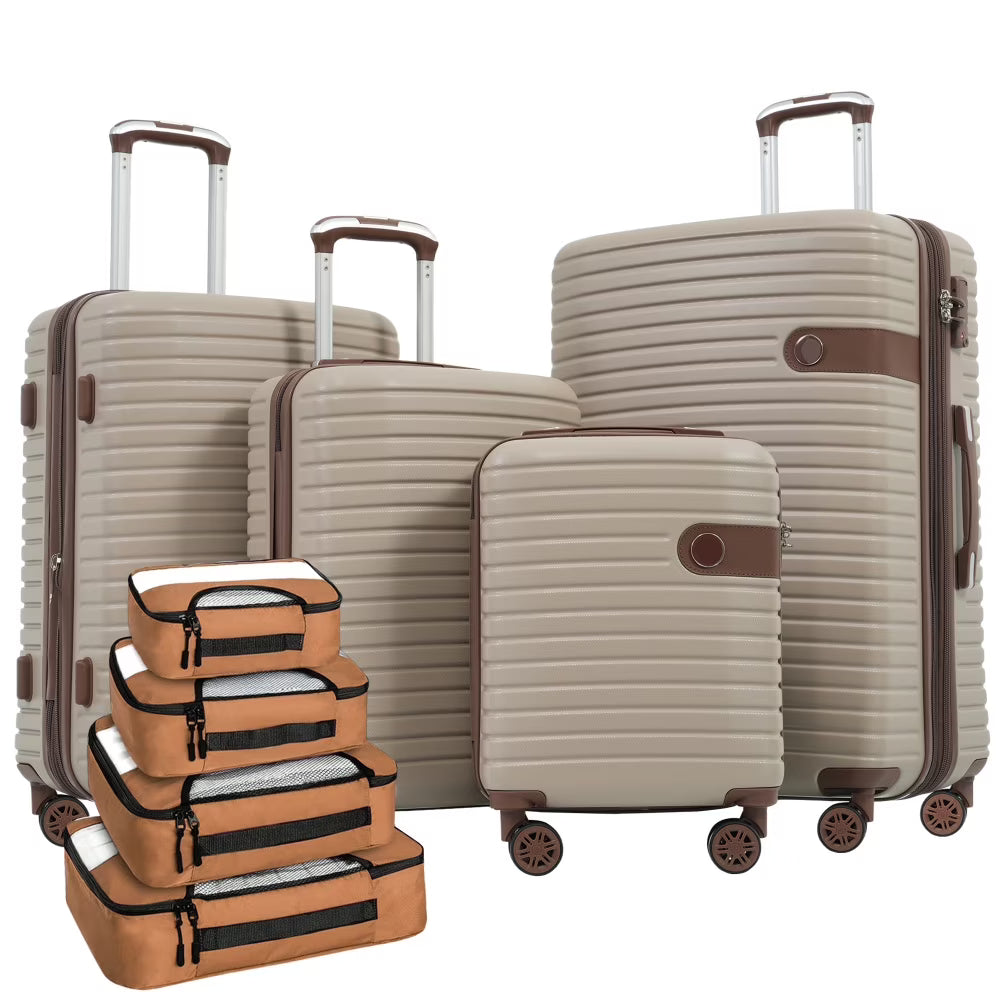 Luggage Sets, 4 - Piece Lightweight Suitcase Set with 4 Packing Cubes and TSA Lock, Hardshell Suitcases with Spinner Wheels, (16/20/24/28 ), Brown