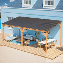 AECOJOY 20' x 10' Outdoor Wooden Gazebo, Patio Lean to Hardtop Pergolas and Gazebos
