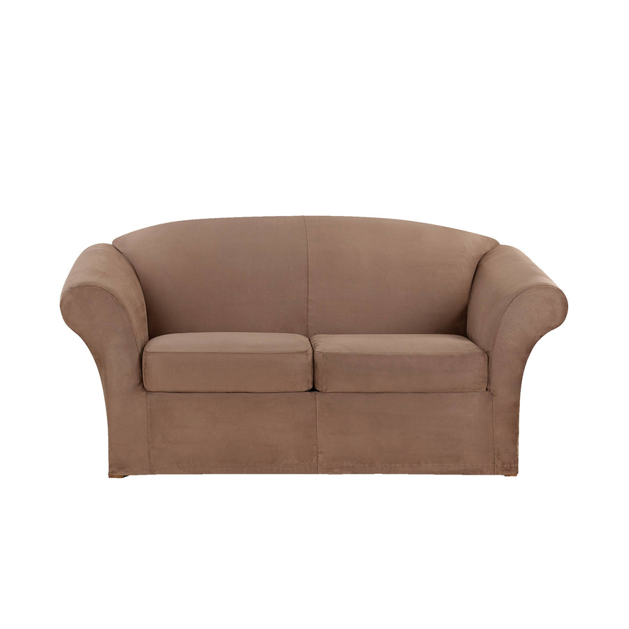 Ultimate Heavyweight Stretch Faux Suede Box Cushioned Loveseat Slipcover, Luggage
