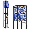 Floor Lamp with Shelves, Modern Dimmable Standing Lamp Floral Corner Display Bookshelf Lamp with 2 USB & 1 Power Outlet for Living Room & Bedroom