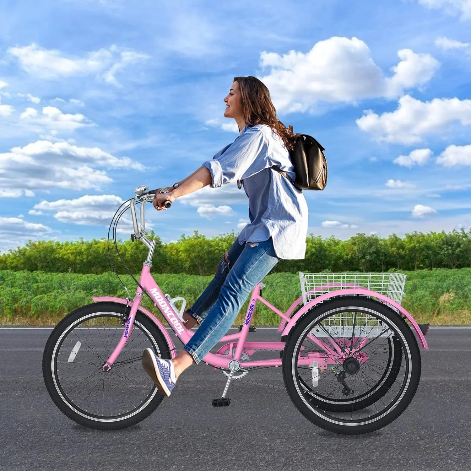 FICISOG 7 Speed Adult Tricycle for Women, 20/24/26 in Adult Trike with Basket, 3 Wheel Bikes for Adults Seniors, Cruise Trike for Shopping Picnic