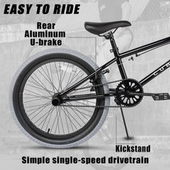Cubsala 20 in Kids BMX Bike Freestylefor Age 6 - 14 Years Old Boys Girls with 4 Pegs, Black with Red Tires