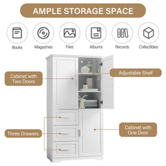 Bathroom Cabinet, 62.2" Tall Storage Cabinet with Doors and Shelves, Freestanding Linen Closet for Bathroom, Kitchen, Living Room, Grey