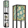 Floor Lamp with Shelves, Modern Dimmable Standing Lamp Floral Corner Display Bookshelf Lamp with 2 USB & 1 Power Outlet for Living Room & Bedroom