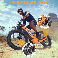 Dual Motors AWD 2000W Electric Bike for Adult 26'' UL2849 48V 30AH E - Mountain Bike 4.0 Fat Tire up to 35MPH&120miles Long Range Off - Road Ebike Dual Hydraulic Disc Brakes&Ful Suspension Electric Bicyc