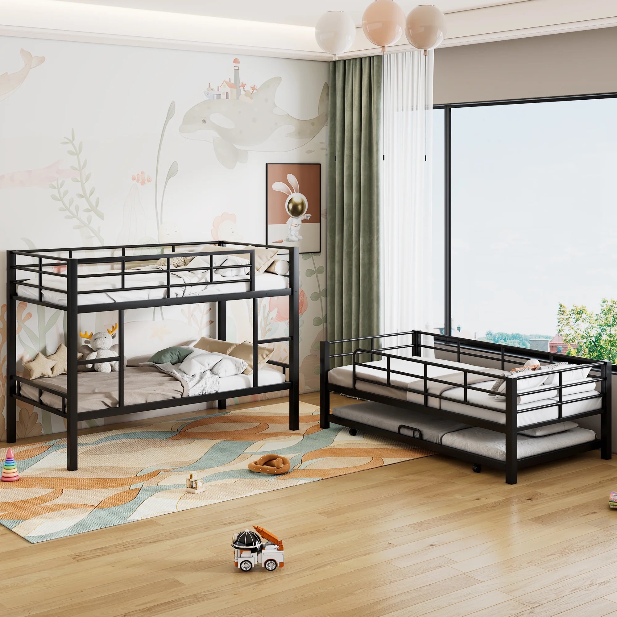 Harper & Bright Designs Metal Triple Bunk Bed Twin Over Twin Bunk Bed with Ladder and Safety Guardrail 3 Bunk Bed for Living Room Bedroom, Sliver