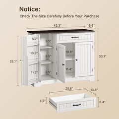 Coffee Bar, Lofka 42" Kitchen Storage Cabinet, Sideboard Buffet Cabinet with 8 Shelves, 1 Drawer