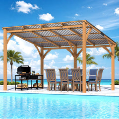 AECOJOY 12' x 10' Outdoor Wooden Gazebo, Patio Lean to Hardtop Pergolas and Gazebos