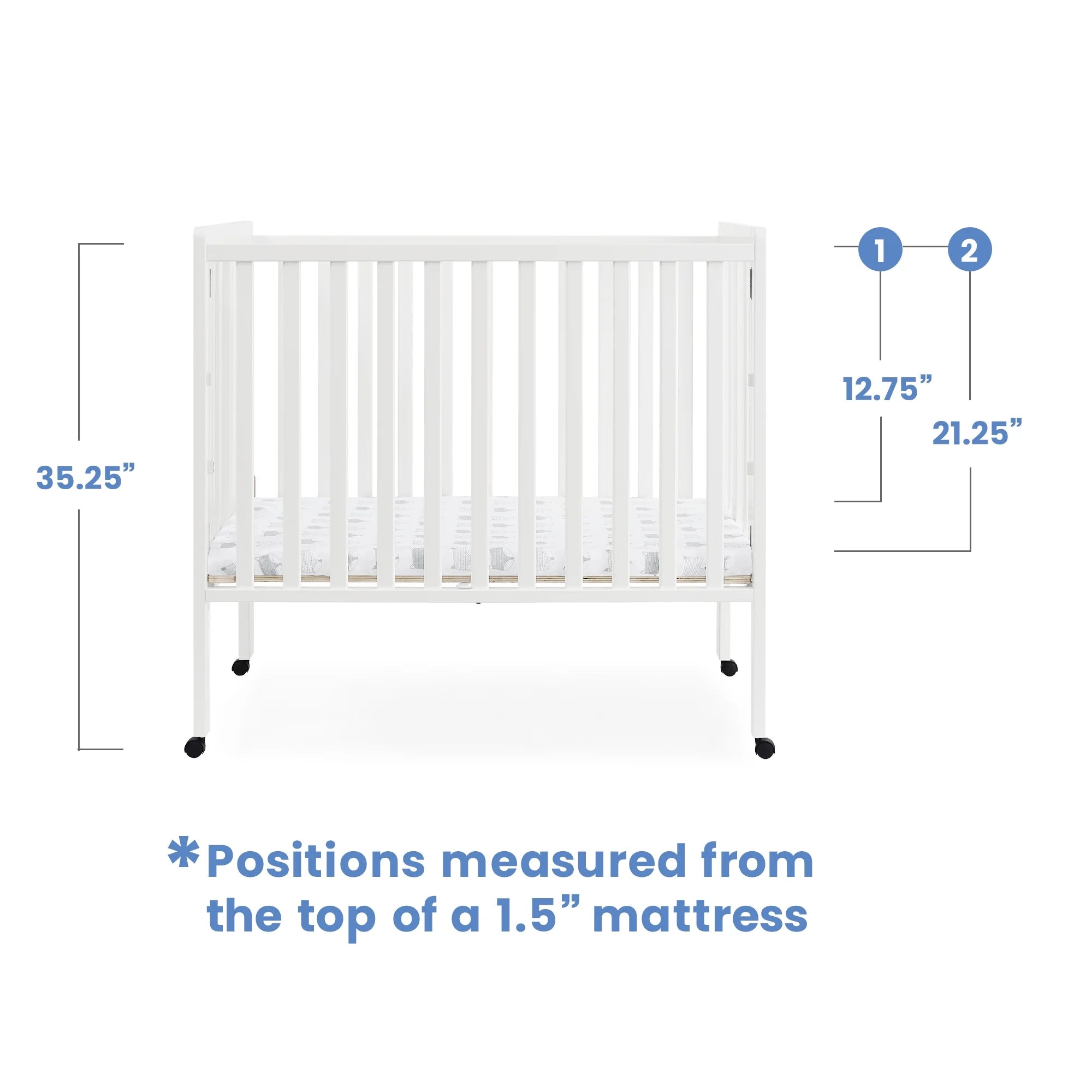 Delta Children Lee Portable Folding Mini Crib with 1.5 - Inch Mattress - Greenguard Gold Certified, Bianca White