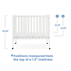 Delta Children Lee Portable Folding Mini Crib with 1.5 - Inch Mattress - Greenguard Gold Certified, Bianca White