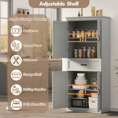 Dsstyles Pantry Cabinet, Freestanding Kitchen Pantry Storage Cabinet, 70" Cupboard, Tall Storage Cabinet with Doors and Adjustable Shelves, for Bathroom, Dining Room, Living Room, Antique White/Gray
