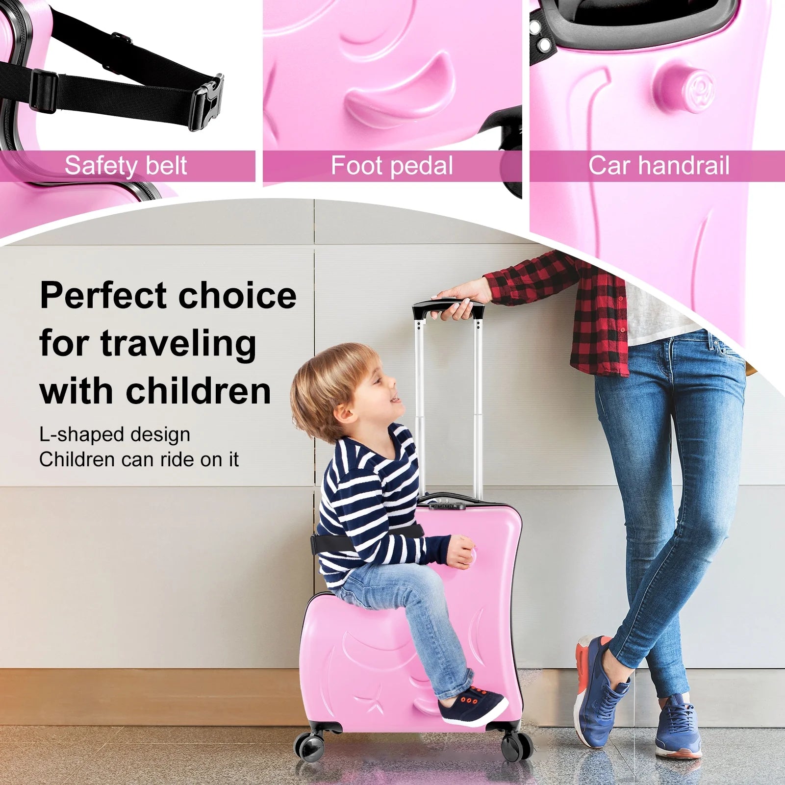 20" Children'S Ride - on Luggage with Safety Belt Matte Finish, Silent Wheels, Spacious Compartment for Ages 3 - 12 Travel Suitcase