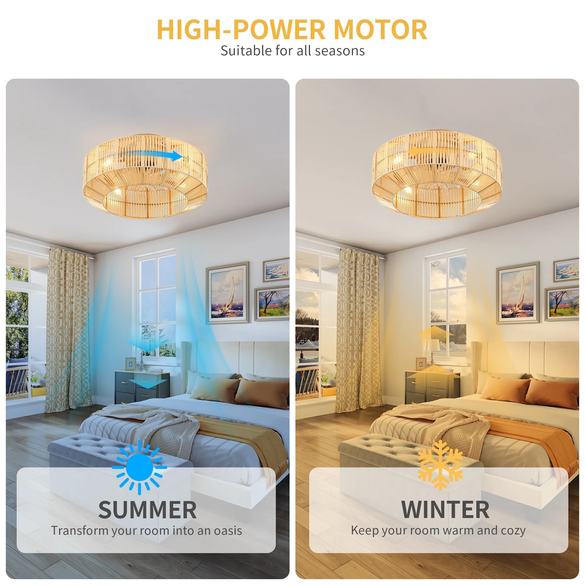 Dextrus 20" Caged Ceiling Fan with Lights and Remote Control, Rustic Farmhouse Flush Mount Design with Reversible DC Motor, 6 Speed Settings for Indoor/Outdoor Use (Brown & Black)