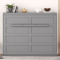 Harper & Bright Designs Full Size Murphy Bed Space - Saving Foldable Wooden Wall Bed with a Shelf for Guest Room Home Office, Gray