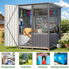 AECOJOY 5x5 FT Storage Shed, Metal Sheds & Outdoor Storage with Lockable Doors and Ventilated Mesh, Utility Garden Tool Shed
