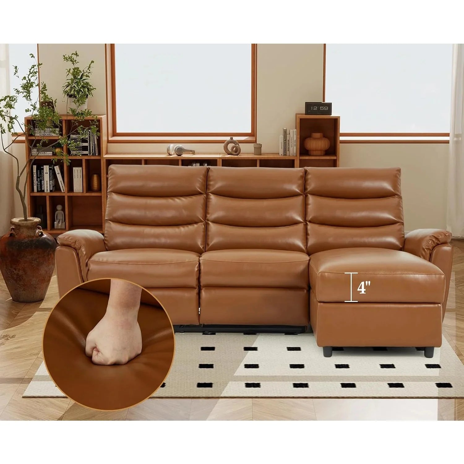 AECOJOY Power Reclining Sectional Sofa, PU Leather Sleep Sofa Bed with Storage Chaise