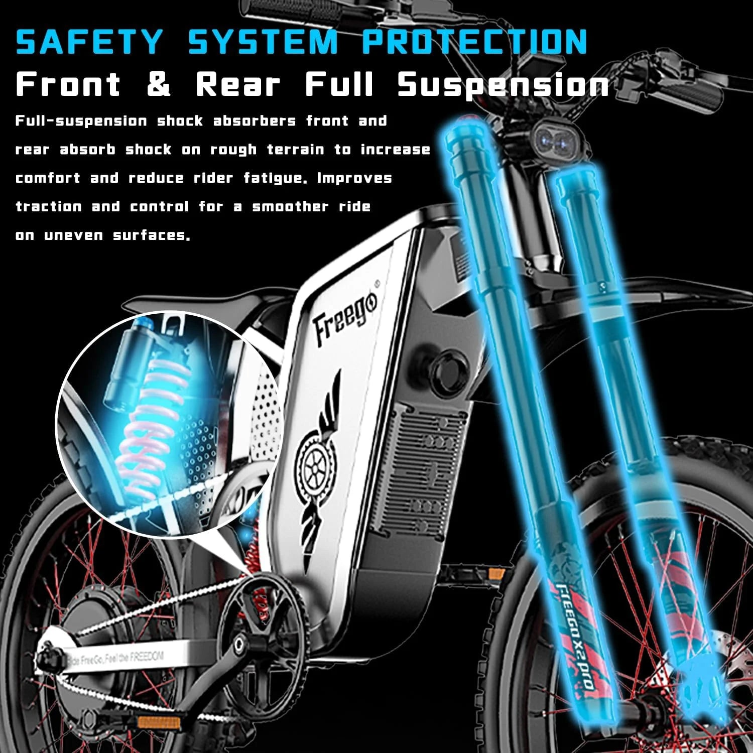 6000W(Peak) Motor 60V/35ah Battery, Freego X2pro Electric Motorcycle for Adults, Electric Bike 50MPH/7 Speed Off Road Electric Bicycle, 19x2 Full Suspension/Four - Piston Hydraulic Brake UL2849MTB