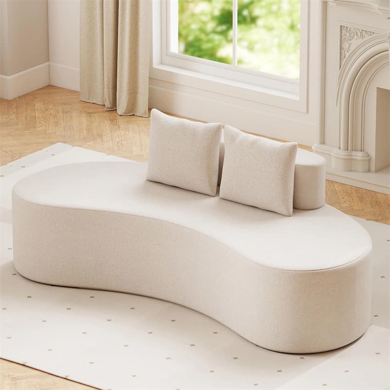 78.5" Upholstered Curved Sofa Couch w/ 2 Cozy Pillows, Low Backrest, Sponge Padded Seat, No Assembly Modern Floor Couch for Living Room Bedroom