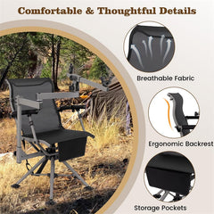 360° Swivel Hunting Chair with Adjustable Equipment Rest & Armrests, Folding All-Terrain Deer Blind Chair for Outdoor Camping, 330LBS Capacity