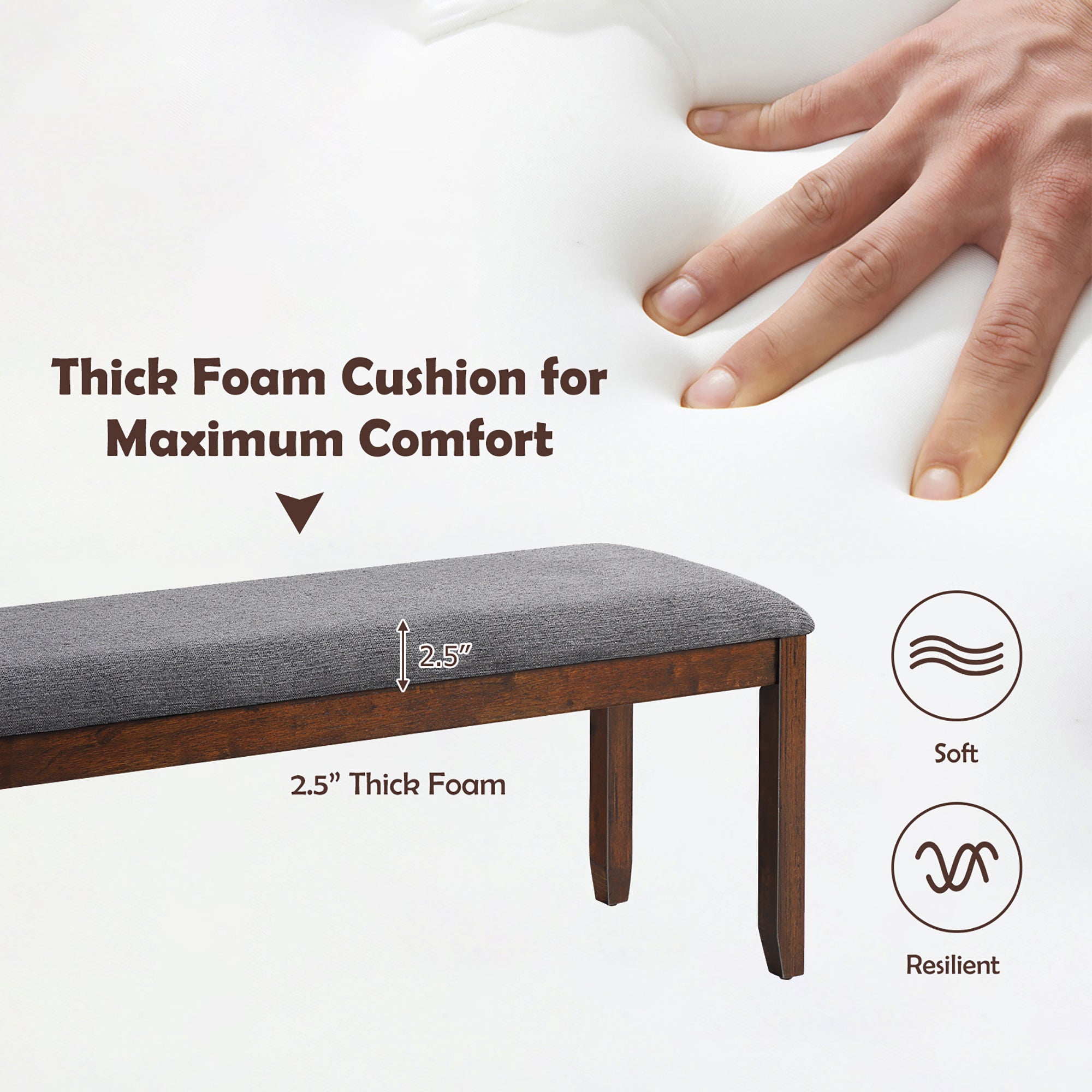 Costway Dining Bench Upholstered Entryway Bench Footstool Kitchen W/ Wood Legs