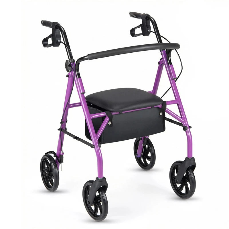 Foldable Rollator Walker with Seat & Height Adjustable Handles for Seniors, Lightweight Portable Rolling Walker w/ 8" Wheels & Storage Basket