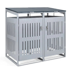 44 Cu.Ft Outdoor Trash Can Storage Shed for 2 Bins, Metal Garbage Can Organizer with Gas Struts, Shock Absorbers, Lockable Doors & Slant-Roof
