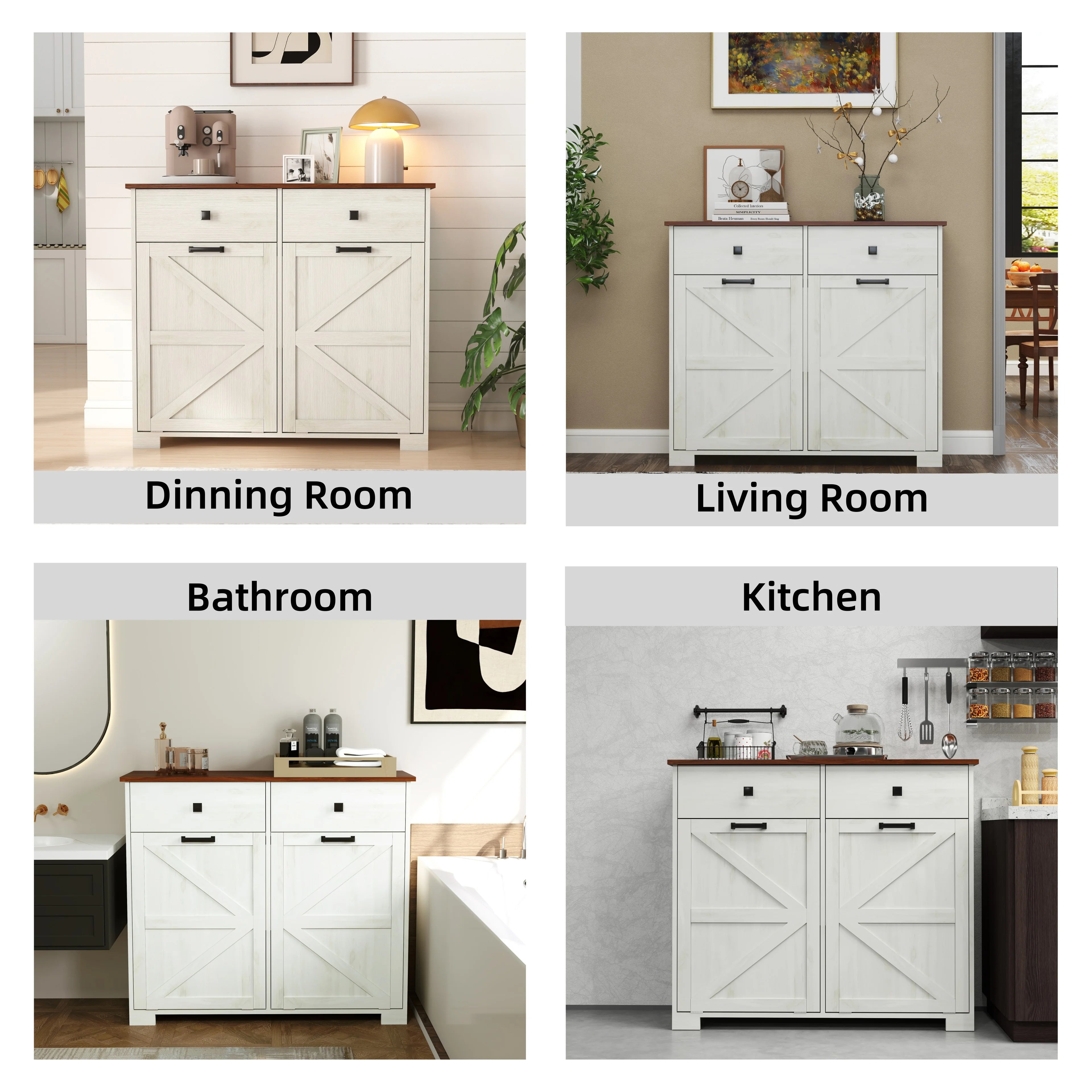 Trumanpick 61"h Large Buffet Sideboard Cabinet, TV Cabinet, Kitchen Pantry for Dining Room, Living Room, 61.3''L x 15''W x 29.8''H, White/Walnut