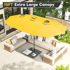 AECOJOY 15ft Patio Double-Sided Umbrella, 156 PCS Solar LED Light Outdoor Large Umbrella, Yellow