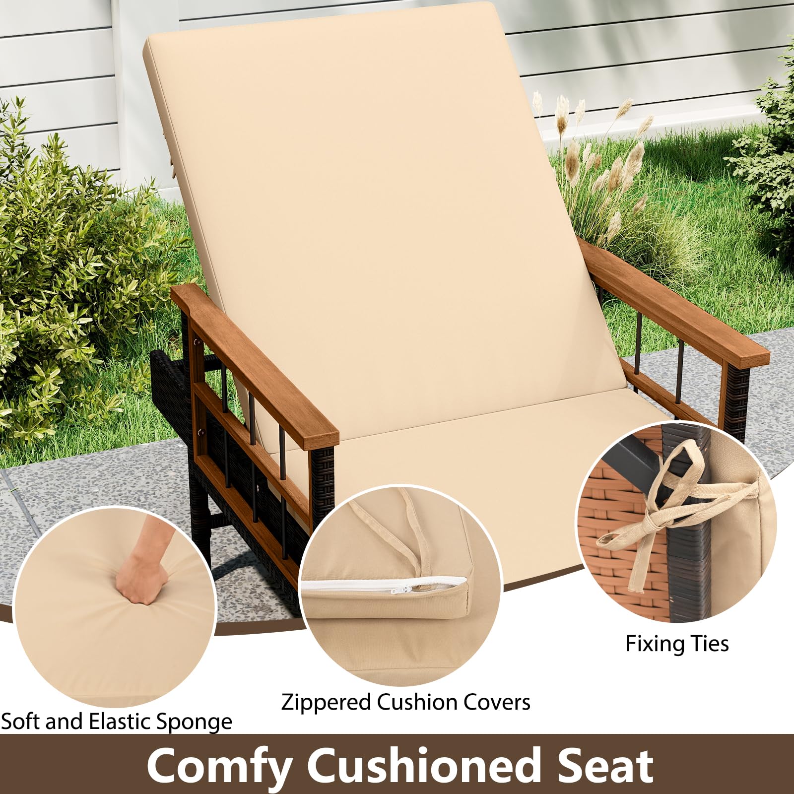 Tangkula Lounge Chair Outdoor with Soft Cushions for Outside