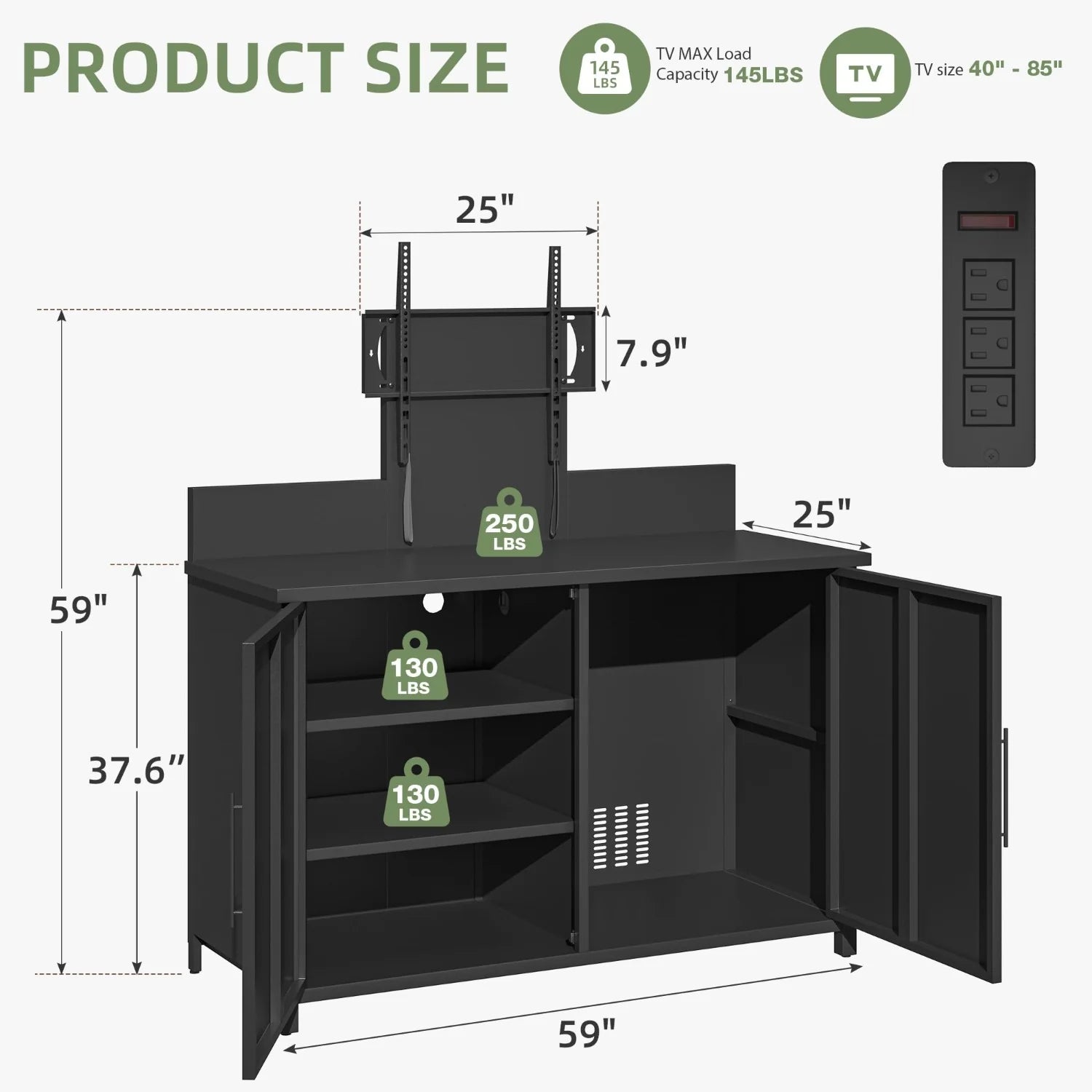 AECOJOY Outdoor Storage Cabinet with TV Mount for 40–85 Inch Tvs, Mobile TV Stand on Wheels