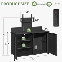 AECOJOY Outdoor Storage Cabinet with TV Mount for 40–85 Inch Tvs, Mobile TV Stand on Wheels