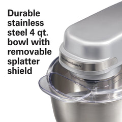 Hamilton Beach 4 Quart Stand Mixer for Kitchen, 7 Speeds, Tilt - Head, Dough Hook, Whisk & Flat Beater, White
