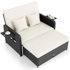 Tangkula Patio Rattan Daybed with 4 Level Adjustable Backrest