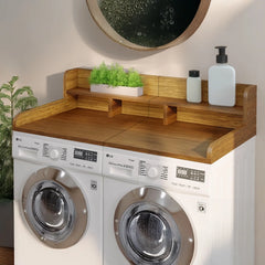Wood 2 - Tier Washer Dryer Countertop with Edge Rails, 54" W x 27.5" D Washer and Dryer Topper for Laundry Room Organization and Storage, Walnut